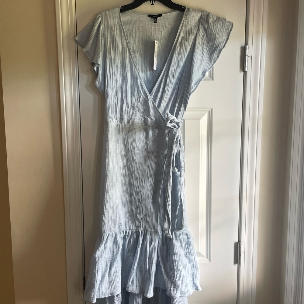 Women’s soft blue wrap dress size m